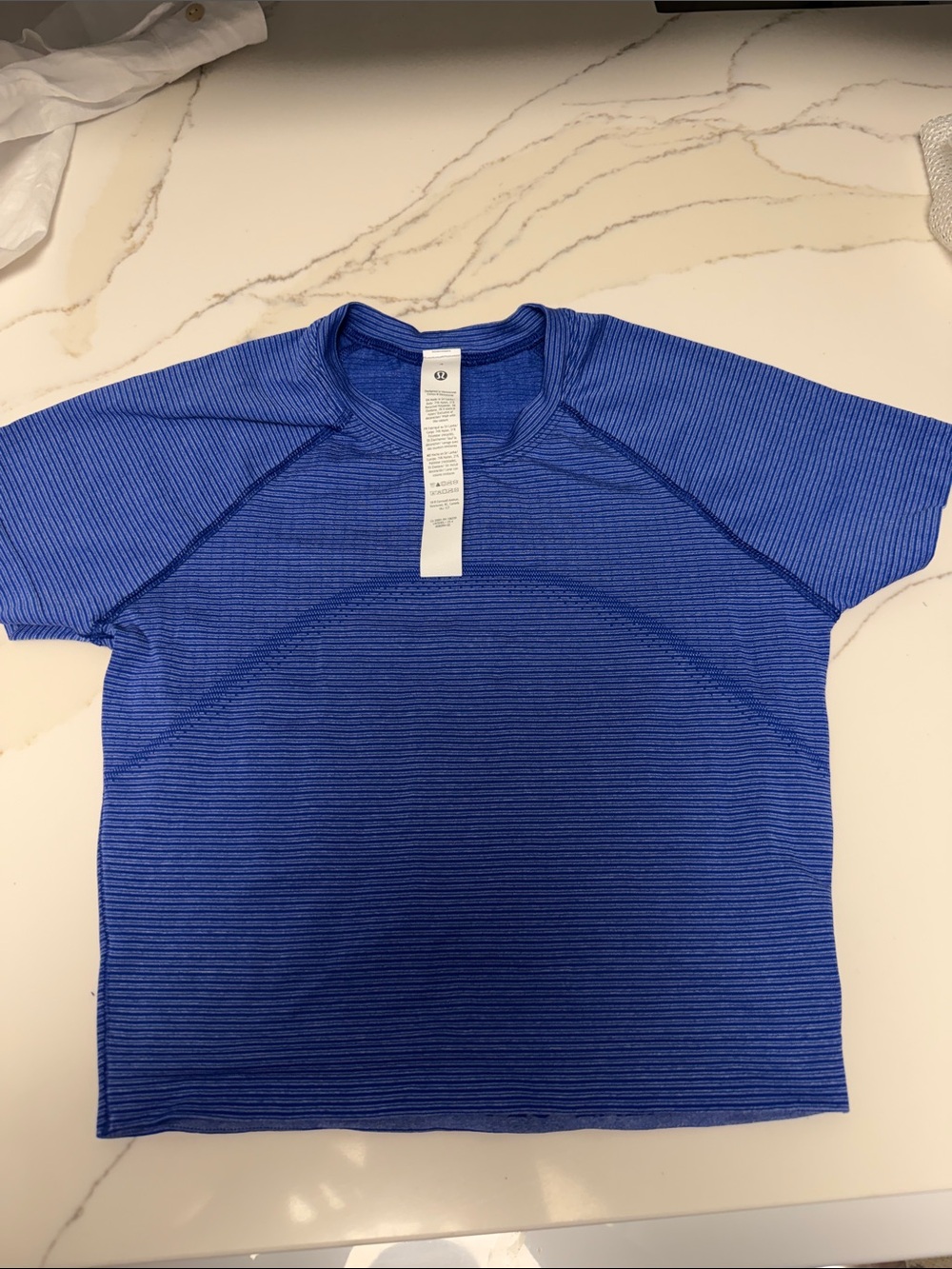 lululemon Blue Striped Short Sleeve Performance Tee size 4